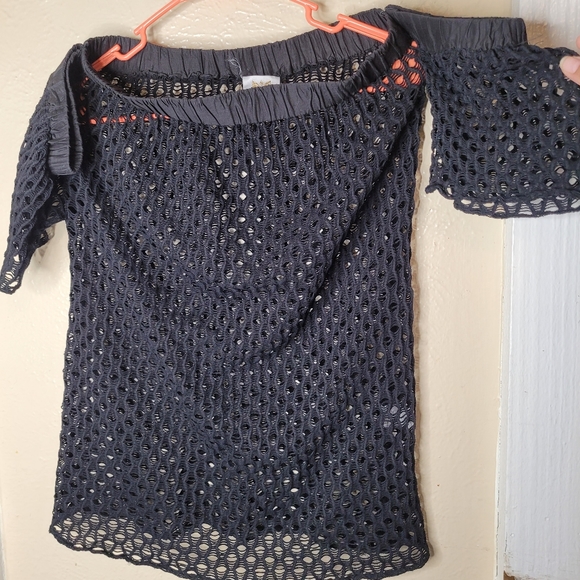 Milly cabana mesh top black off the shoulder Swimwear beach vacations petite - Picture 5 of 10